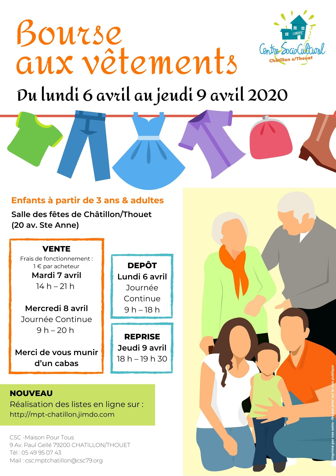 Bourse aux vêtements du 6 au 9 avril 2020 Annulée Centre